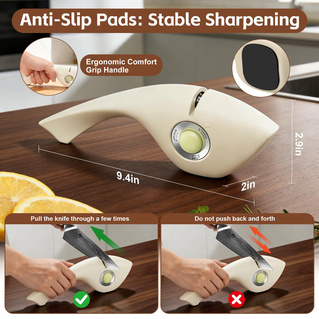 MAD SHARK 1-Button 3-Stage Knife Sharpener - Adjustable Diamond & Ceramic, No-Scratch ABS Body for All Kitchen/Pocket Knives,Repairs, Sharpens & Polishes,One-Handed Operation with Non-Slip Base