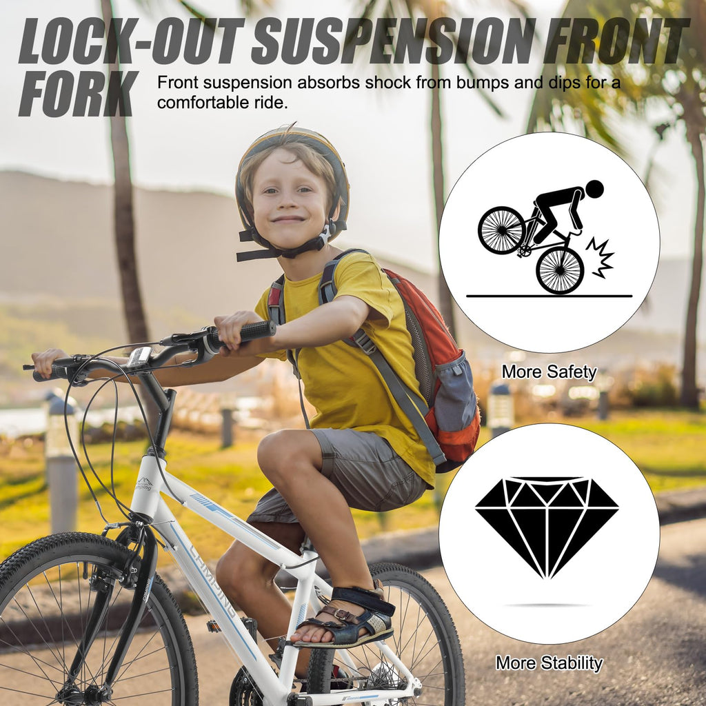 CamPingSurvivals 20/24/26 Inch Mountain Bike for Men/Women,Adult Bicycle | Professional 7or21 Speed Shifting, Dual Disc/V Brakes, Suspension Fork, Comfort Saddle, All-Terrain Tires & Pretty Look