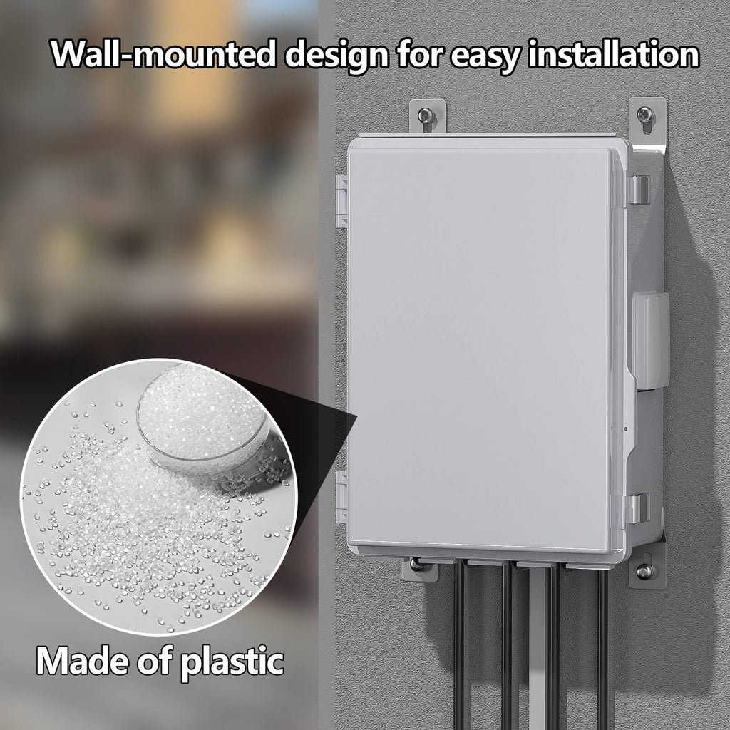 ABS Electrical Junction Box, Ventilated Design, Cable Grommets, IP65 Waterproof Enclosure, Indoor/Outdoor Use with Mounting Panel. (Clear Cover, 8.7"x6.7"x4.3")