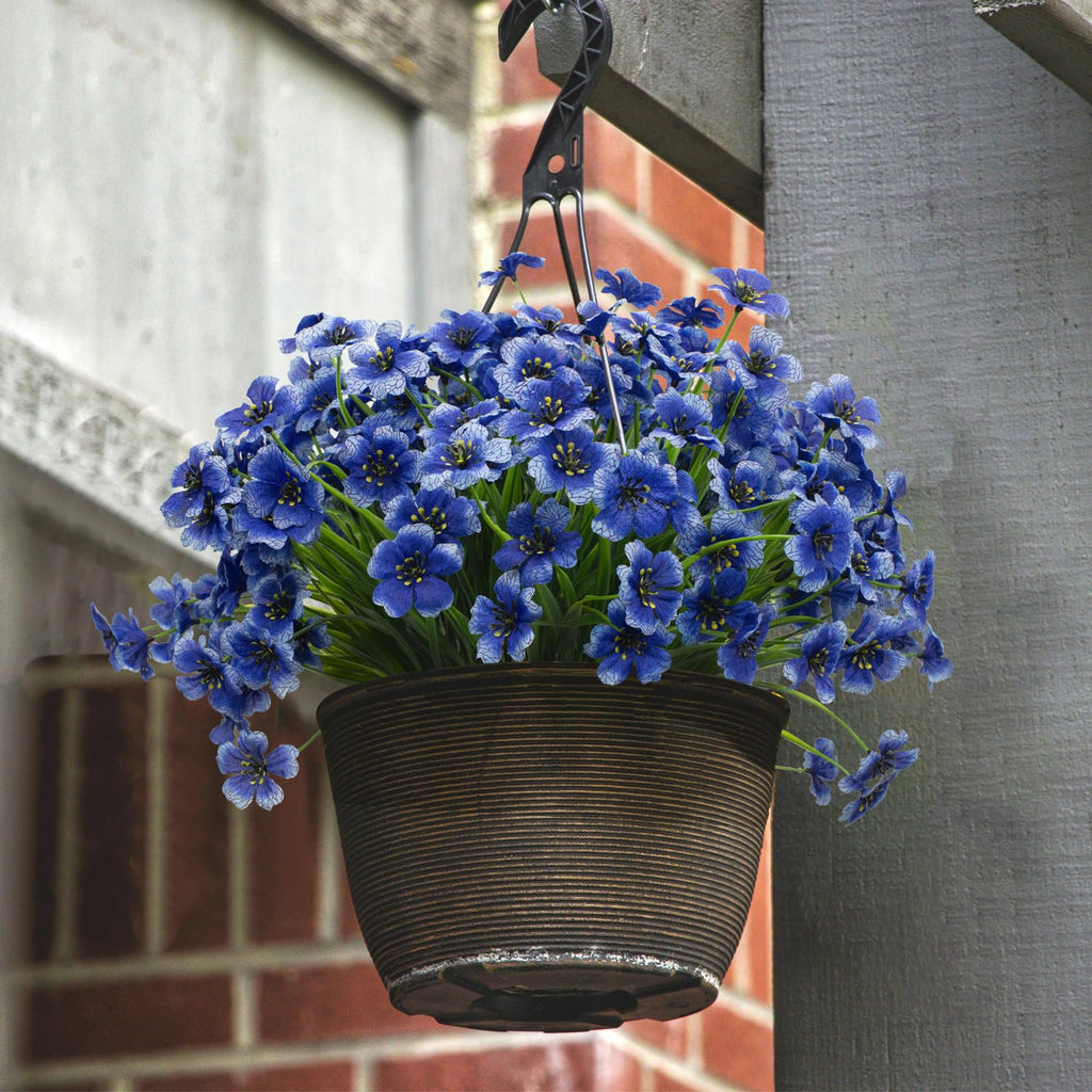 LikSoor 21 Bundles Artificial Outdoor UV Resistant Flowers No Fade Fake Outside Flowers Plastic Greenery Faux Shrubs Garden Porch Window Box Home Decoration(Blue)