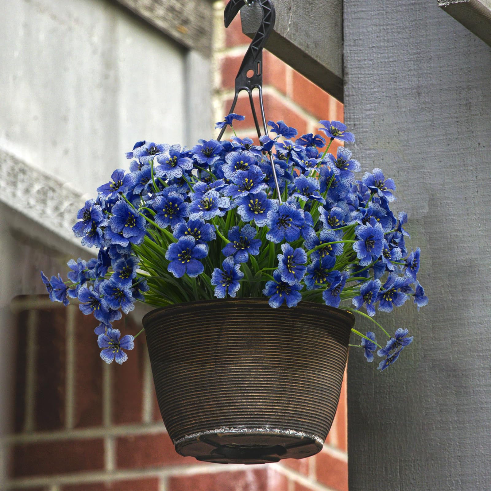 LikSoor 21 Bundles Artificial Outdoor UV Resistant Flowers No Fade Fake Outside Flowers Plastic Greenery Faux Shrubs Garden Porch Window Box Home Decoration(Blue)