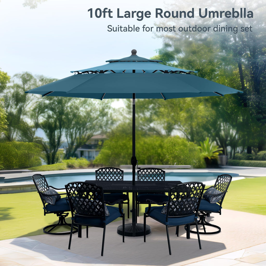 PHI VILLA 10ft Patio Umbrellas, Outdoor 3 Tier Vented Large Market Table Umbrella with 8 Sturdy Ribs and 1.5" Umbrellla Pole for Lawn Poolside Garden Terrace, Beige(No Base)