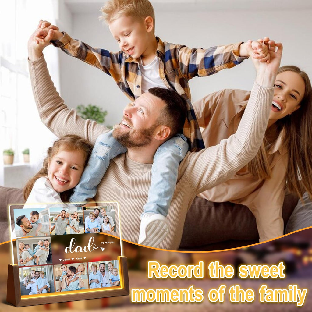 Personalized Fathers Day Birthday Gifts For Daddy Dad From Daughter Son Wife, Custom Acrylic Plaque Light Up Picture Frame, Customized Dad Gifts For Husband Men Papa Fathers Day Christmas