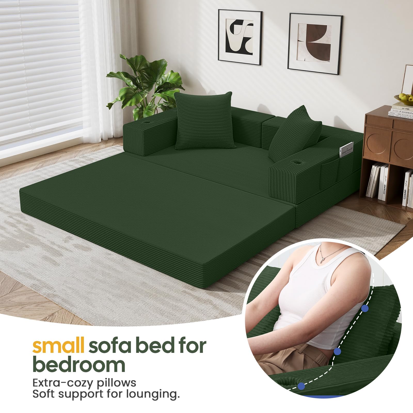 COMAX Futon Sofa Bed, 4‑in‑1 Convertible Sofa Bed, Folding Boneless Couches | Boneless Couch for living room, Fold Out Small Foldable Loveseat Floor Sleeper Mattress Lounge Space‑Saving, Ash Gray