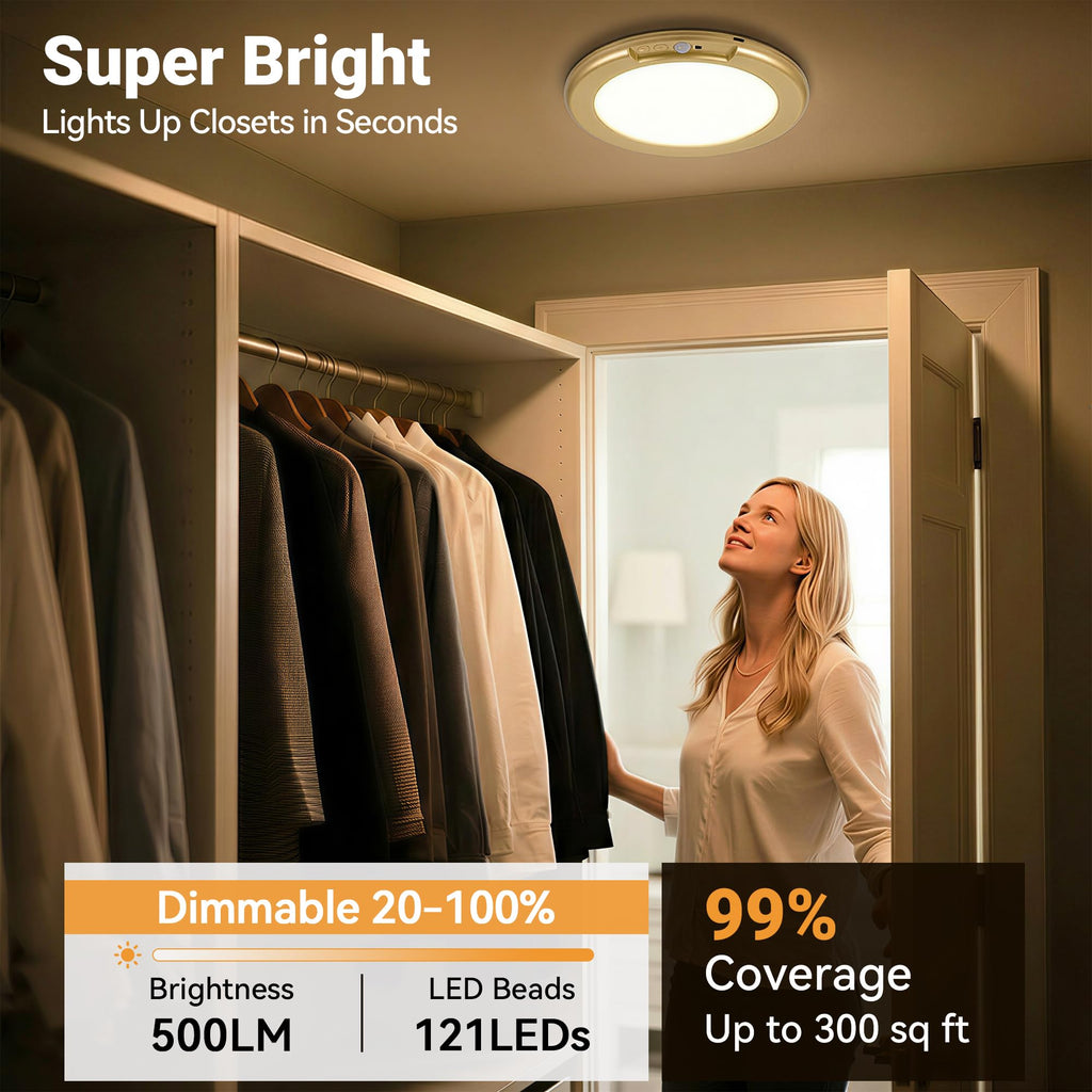Wireless Closet Lights Motion Sensor - No Wiring Rechargeable Ceiling Light Night Light Indoor, Battery Operated Led Lights for Bedroom with Remote, Living Room Bathroom Home & Kitchen Decor Lighting