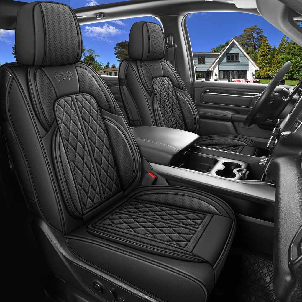 Car Seat Cover Custom Fit for Ford F150 2009-2026 Faux Leather Seat Cover Set Compatible with Regular Cab Super Cab Super Crew Pickup Truck Cushions (Black, Front Seat)