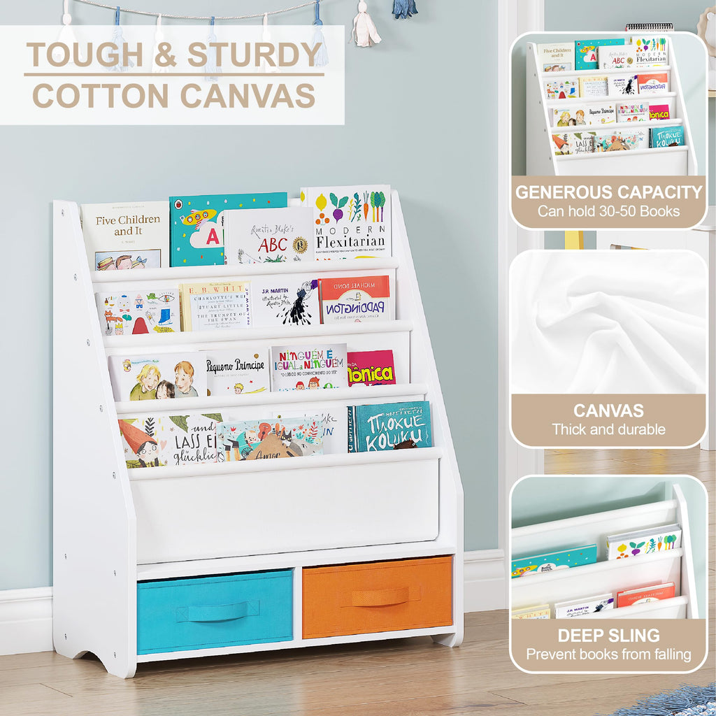UTEX Kids Sling Bookshelf - Kids Magazine Rack with Organizer, Book Organizer (Espresso)