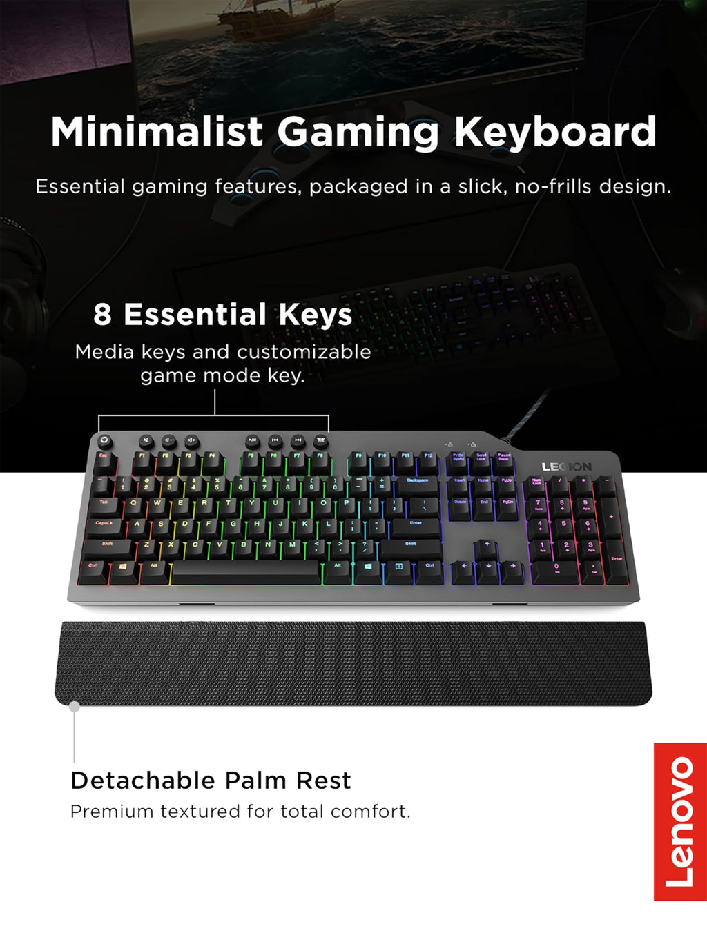 Lenovo Legion KM310 RGB Wired Gaming Keyboard & Mouse Combo - K310 Keyboard w/Silent Operation & Compact Water-Resistant Design - M300S Mouse with 8000 Adjustable DPI, 220 IPS, 6 Programmable Buttons
