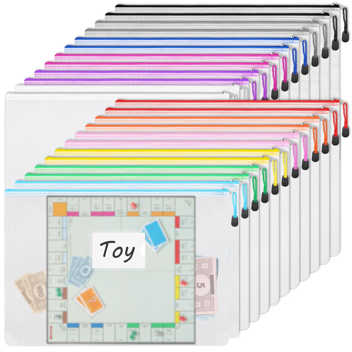 EOOUT 24pcs Mesh Zipper Pouch Bags A3 Extra Large Document Bag with Label Pocket, 16.9x12 Inches, Plastic Zip File Folders, Puzzles, Board Game Storage for Organizing Office Home