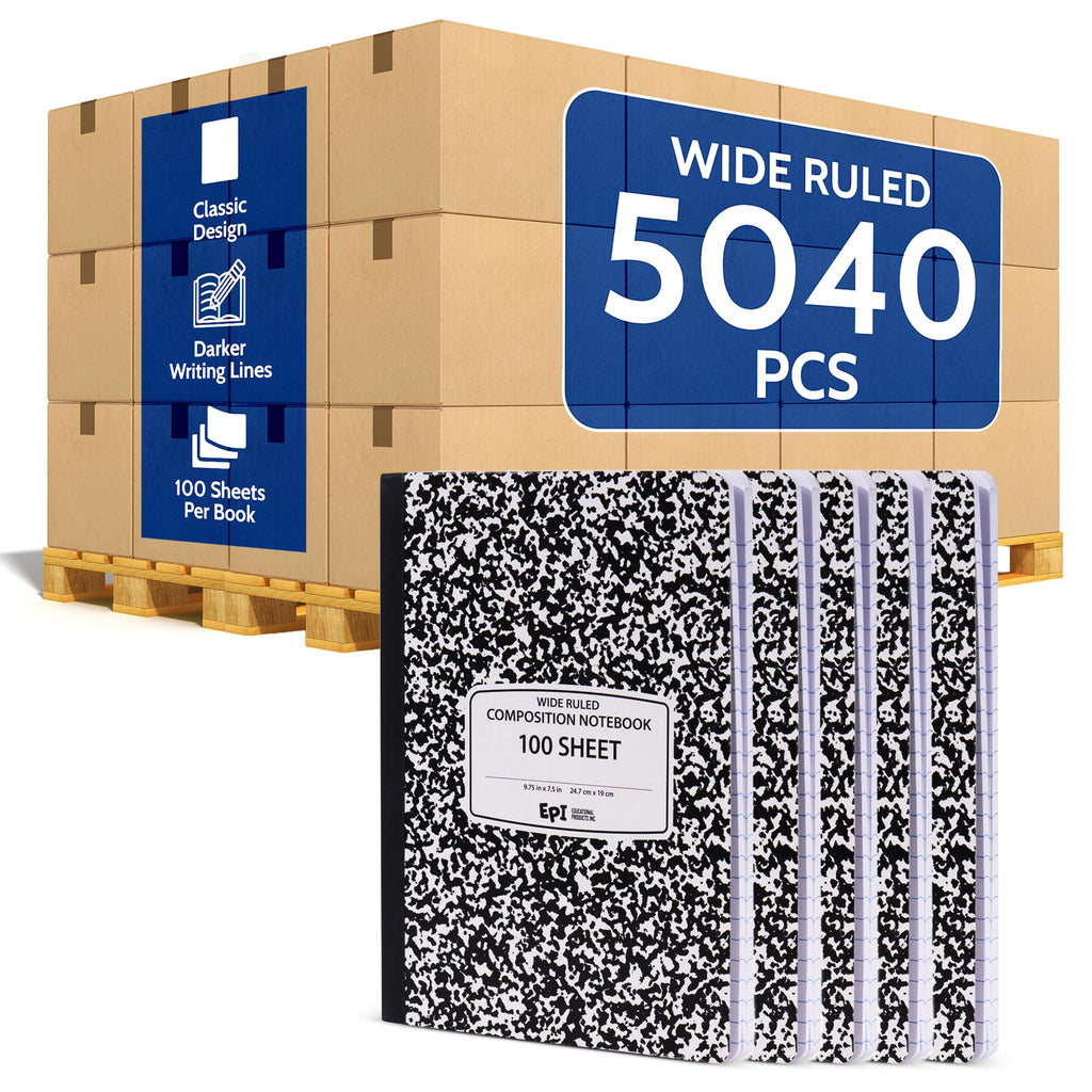3 Pack - EPI Marble Hardcover Wide Ruled Composition Notebook | 200 Pages (100 Sheets), 9.75 x 7.5 in, Sturdy Sewn Binding | School, Office, Journaling, Notes