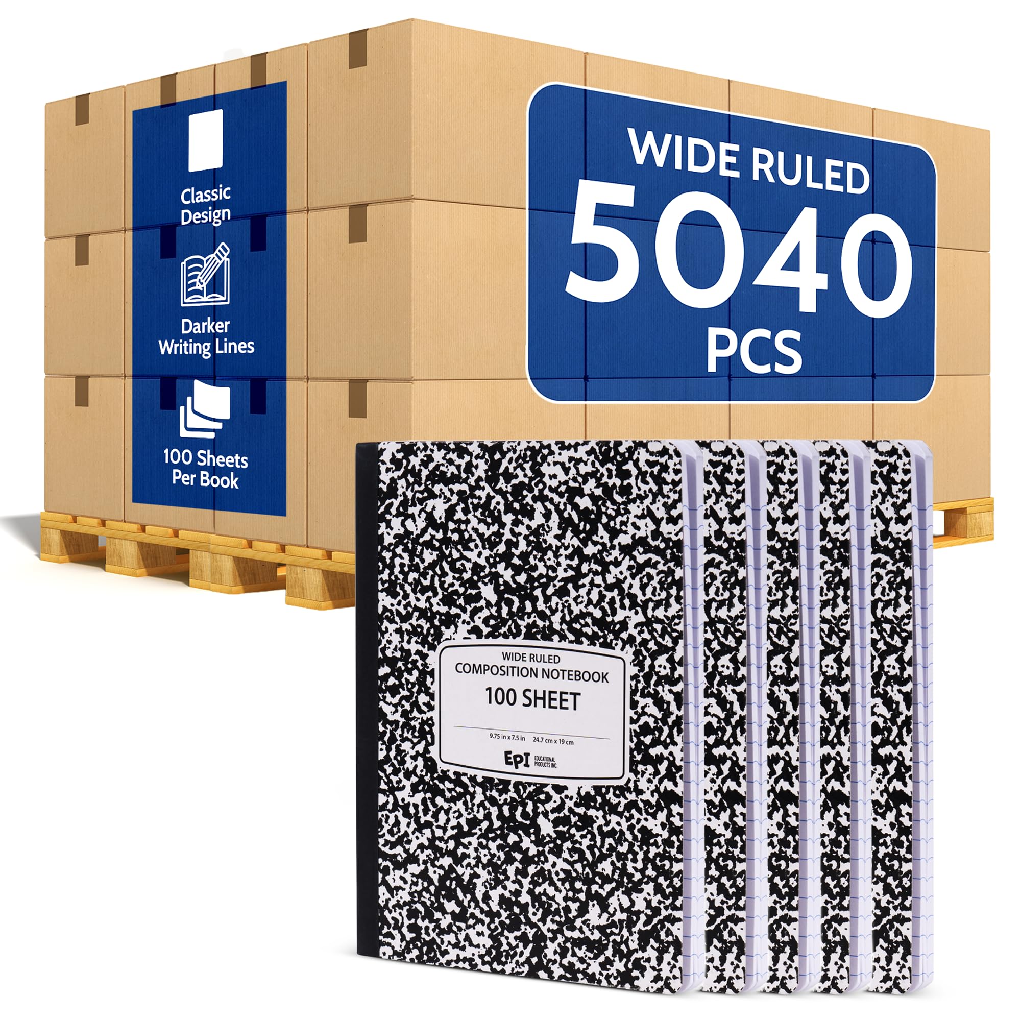 3 Pack - EPI Marble Hardcover Wide Ruled Composition Notebook | 200 Pages (100 Sheets), 9.75 x 7.5 in, Sturdy Sewn Binding | School, Office, Journaling, Notes