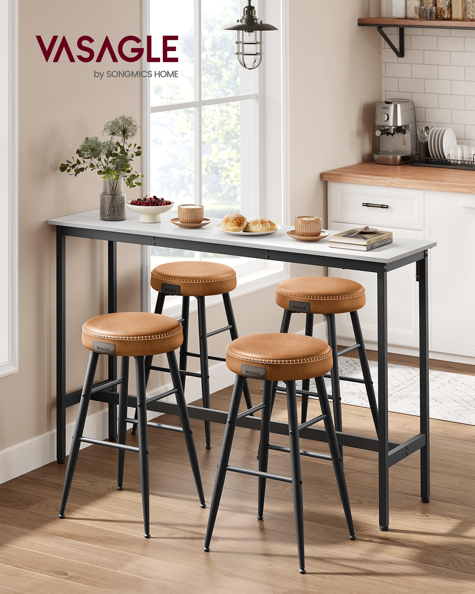 VASAGLE Bar Table, Kitchen Dining Table, High Top Pub Table, Bar Height Cocktail Table for Living Room Party, Sturdy Metal, 15.7 x 39.4 x 35.4 Inches for Narrow Spaces, Ebony Black and Ink Black