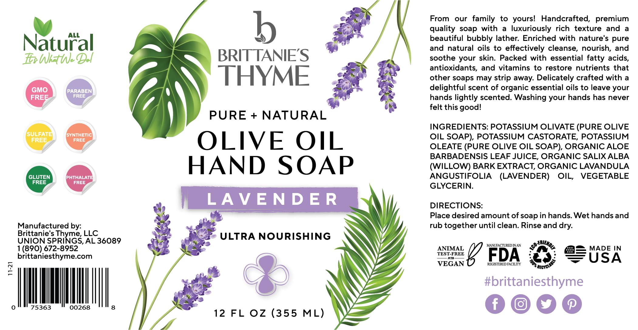 Brittanie’s Pure Castile Liquid Soap Refill, Bergamot Lime, 12 Ounce | Dish Soap, Hair & Body, Home, Gentle and Pure, Made with Natural Luxurious Oils, Vegan & Gluten Free Non-GMO