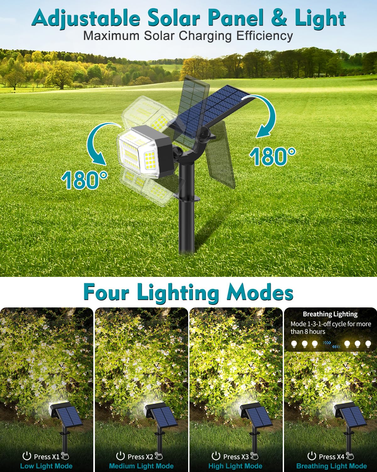 Solar Spot Lights Outdoor Waterproof IP65, 102 LEDs Solar Spotlights with Adjustable Light & Panel, [4 Modes/6 Pack] Landscape Flood Powered Lights for Outside Yard Garden Pathway(Warm White)