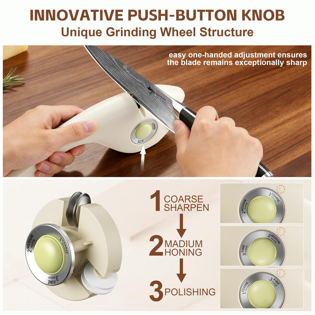 MAD SHARK 1-Button 3-Stage Knife Sharpener - Adjustable Diamond & Ceramic, No-Scratch ABS Body for All Kitchen/Pocket Knives,Repairs, Sharpens & Polishes,One-Handed Operation with Non-Slip Base