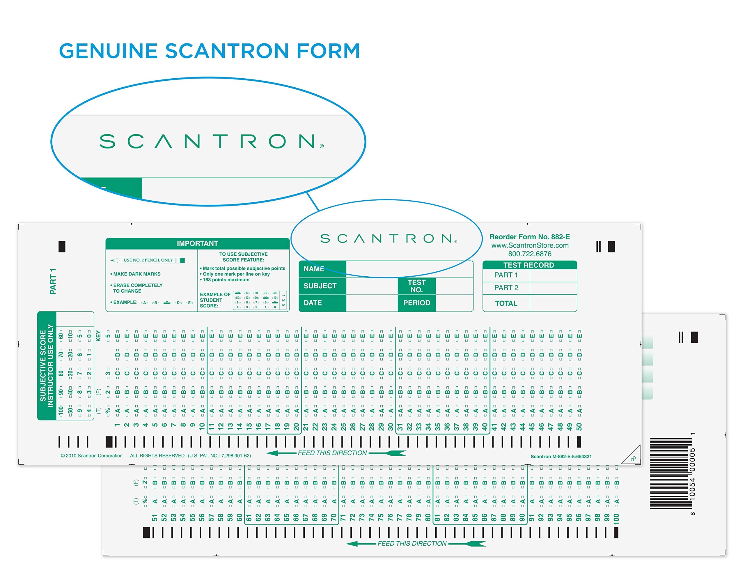 Official Scantron Brand 882-E Answer Sheet. (25 Pack)