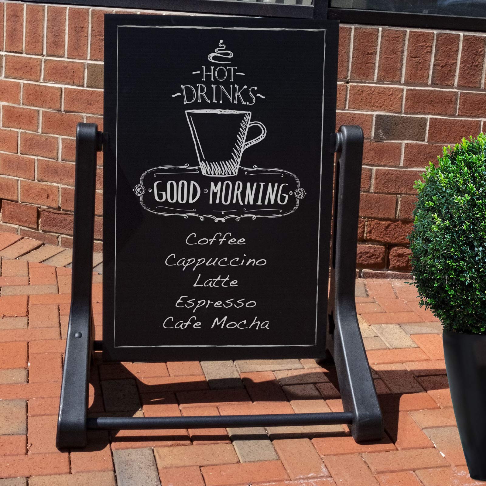 Swinging Changeable Message Sidewalk Sign: 24" x 36" Sign with 792 Pre-Cut Double Sided Letters and Storage Box. Includes Black Board & Letter Board (Black Color Legs)