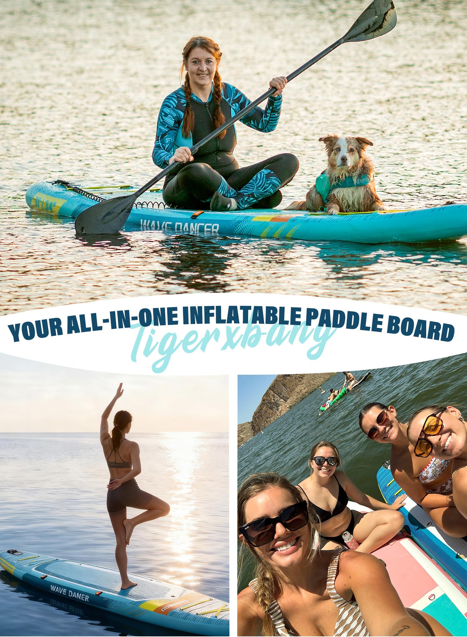 TIGERXBANG 11'6"/11'/10' Inflatable Paddle Board with Complete Accessories, Versatile Premium Paddle Boards for Adults/Youth, Stand Up Paddle Board Polar/Wave/Sunny Wave Collection