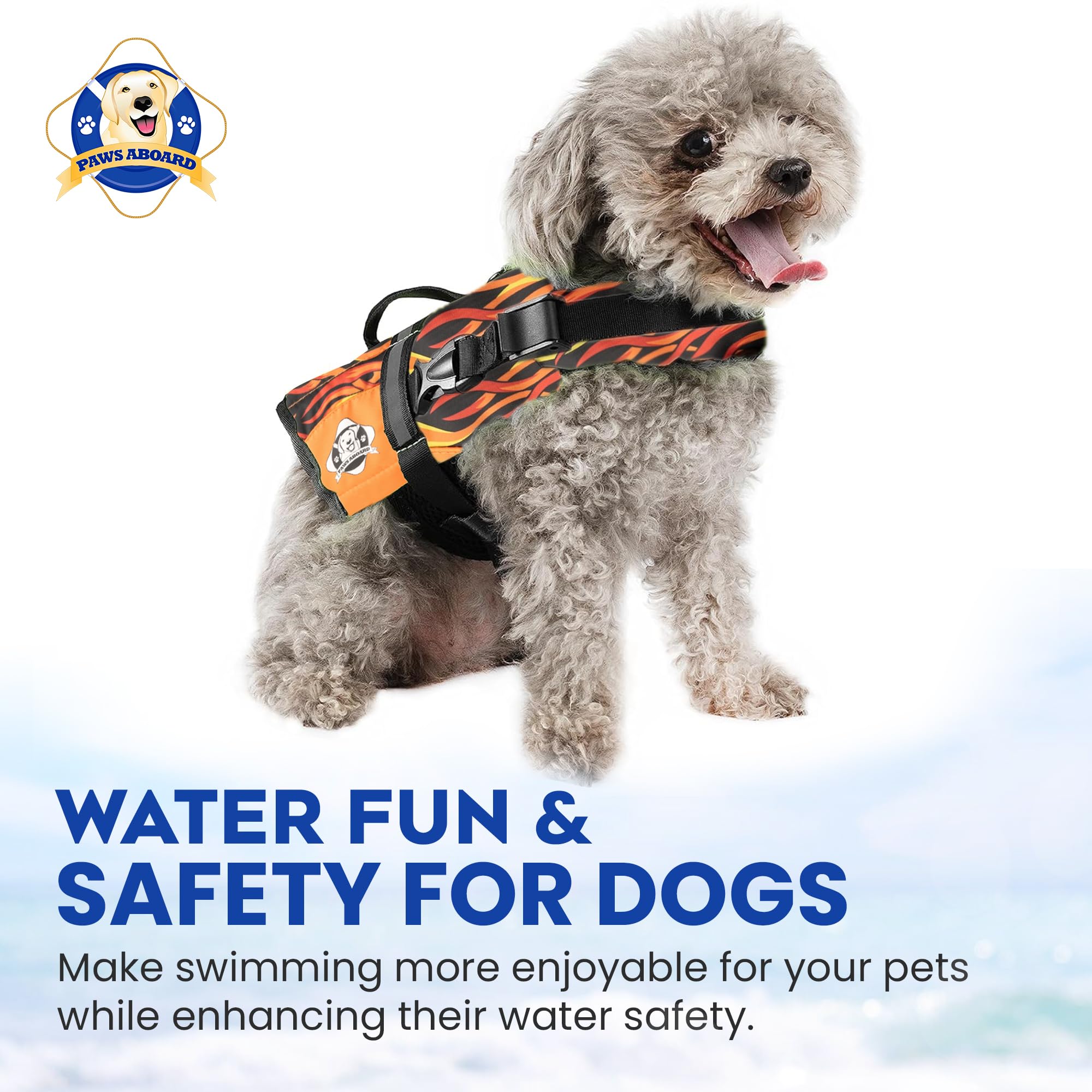 Dog Life Jacket — Premium Swim Vest with SafeChin Anti-Choke Collar | PAWS Aboard Blue & Yellow | RapidLift Rescue Handle, D-Ring, Reflective Trim | Boating, Kayaking, Pool | XX-Small (Under 6 lbs)