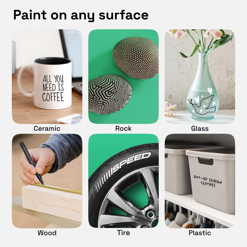 ARTISTRO 2 Black Permanent Marker - Waterproof Markers for Tire, Fabric, Rocks, Glass, Ceramic, Wood, Paper - Oil Based Paint Pens - Medium Tip 3mm