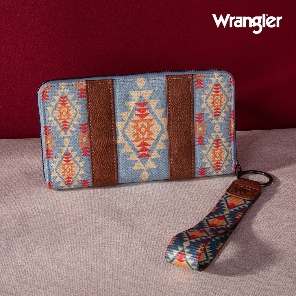 Wrangler Wallet Purse for Women Western Aztec Clutch Wristlet Wallet with Credit Card Holder
