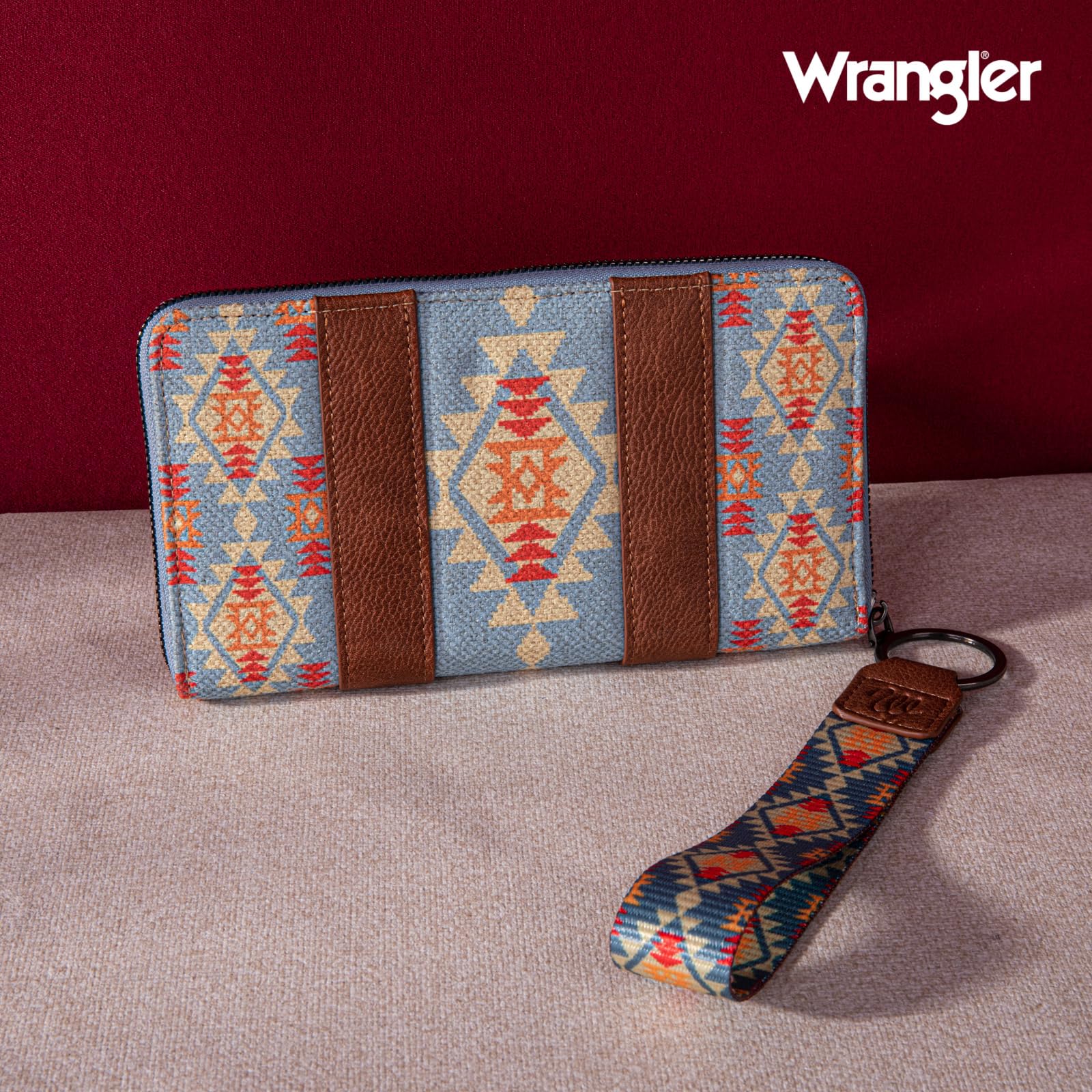 Wrangler Wallet Purse for Women Western Aztec Clutch Wristlet Wallet with Credit Card Holder
