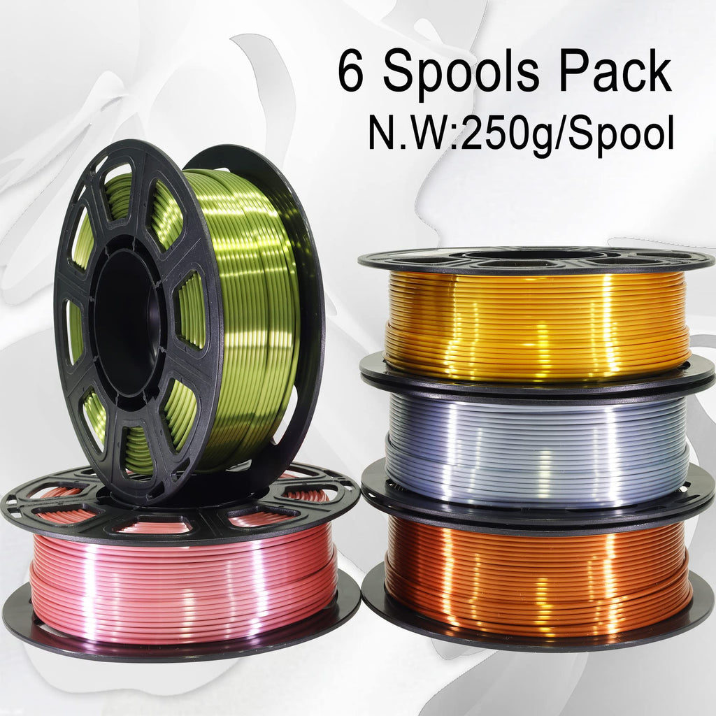 1.75mm PLA 3D Printer Filament Bundle: Glow in Dark Green/Blue/Purple/Rainbow, One Spool Clear Multi Colored, Each Spool 250g, Total 1.25Kg 3D Printing Material, 250g x 5 Spools Glow in Dark PLA