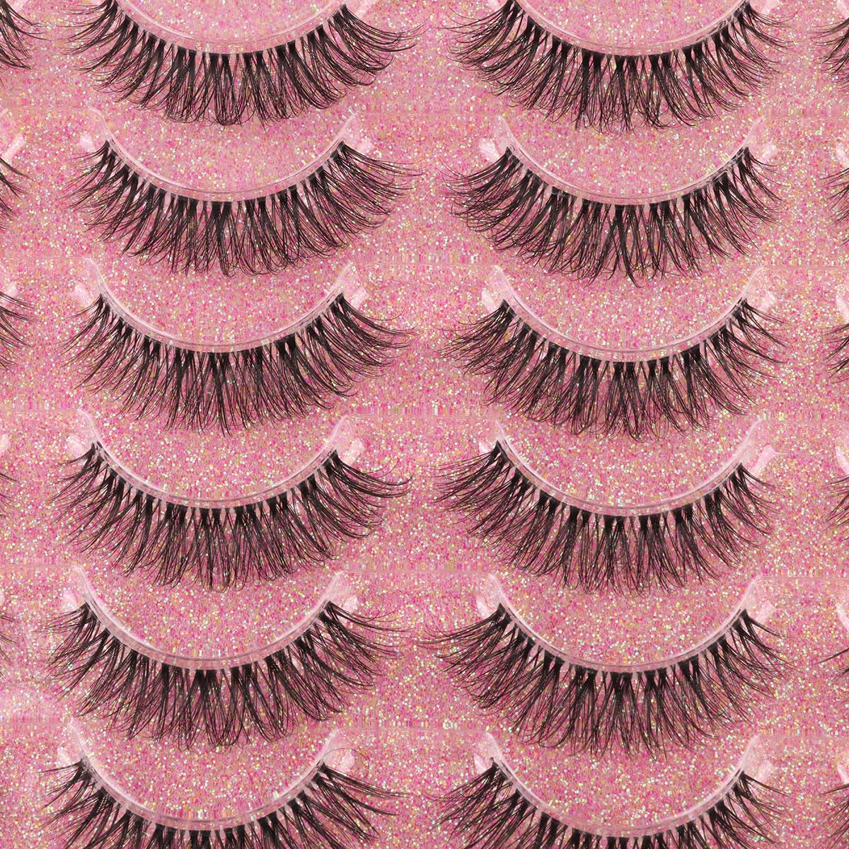 False Lashes Natural Look Wispy Eyelashes Manga Korean Spiky 16mm Short Faux Mink Eyelashes Cat Eye Natural Fake Eyelashes Strip Lashes Pack 14 Pairs
