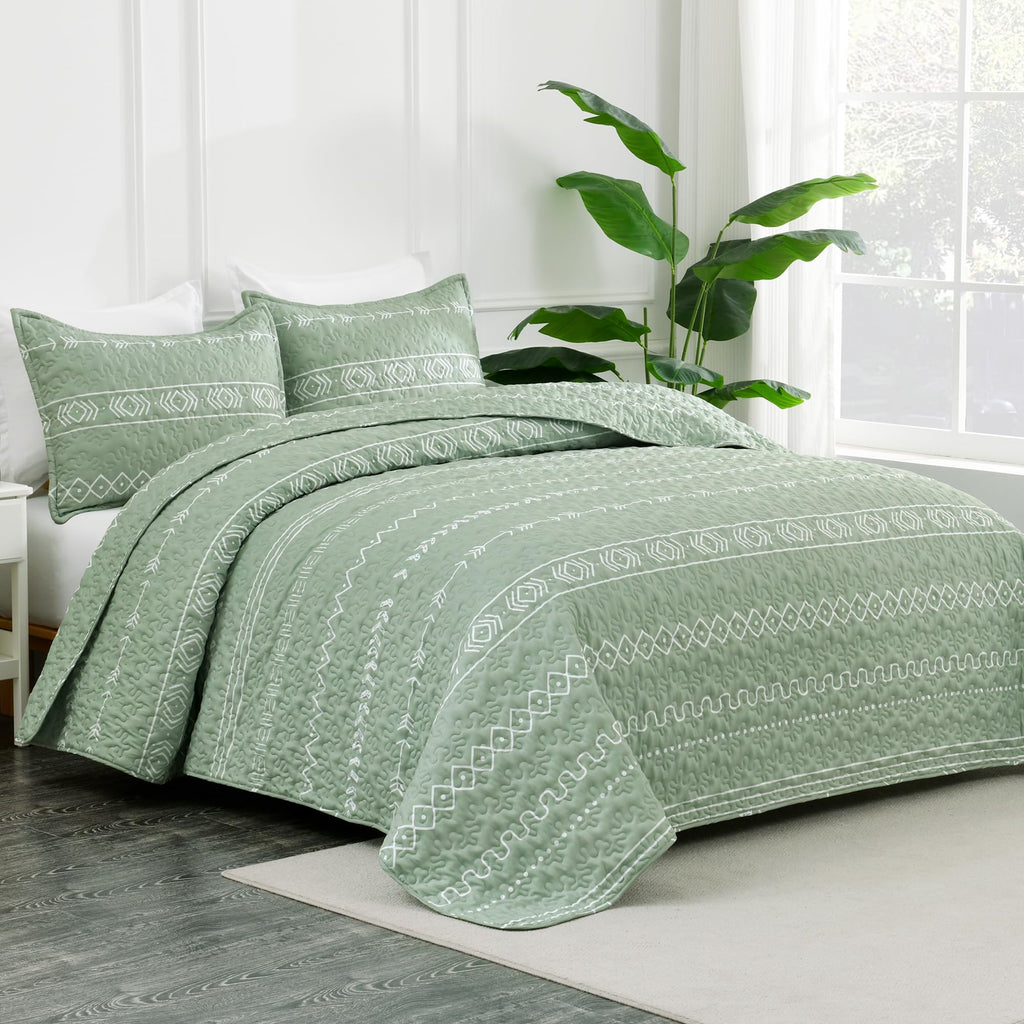 Andency Twin Quilt Set Grey, 2 Pieces Boho Lightweight Soft Striped Bedspread for All Season (68"x86"), Gray Printed Bohemian Polyester Reversible Coverlet Comoforter Sets