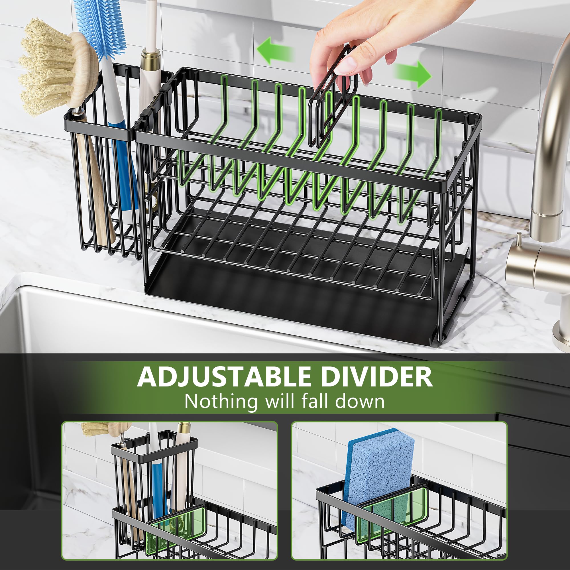 Cisily 2-Tier Kitchen Sink Caddy Organzier Rack with Dish Brush Sponge Holder | Kitchen Sink Countertop Organization Storage,Home Decor Accessories Essentials Stainless Steel