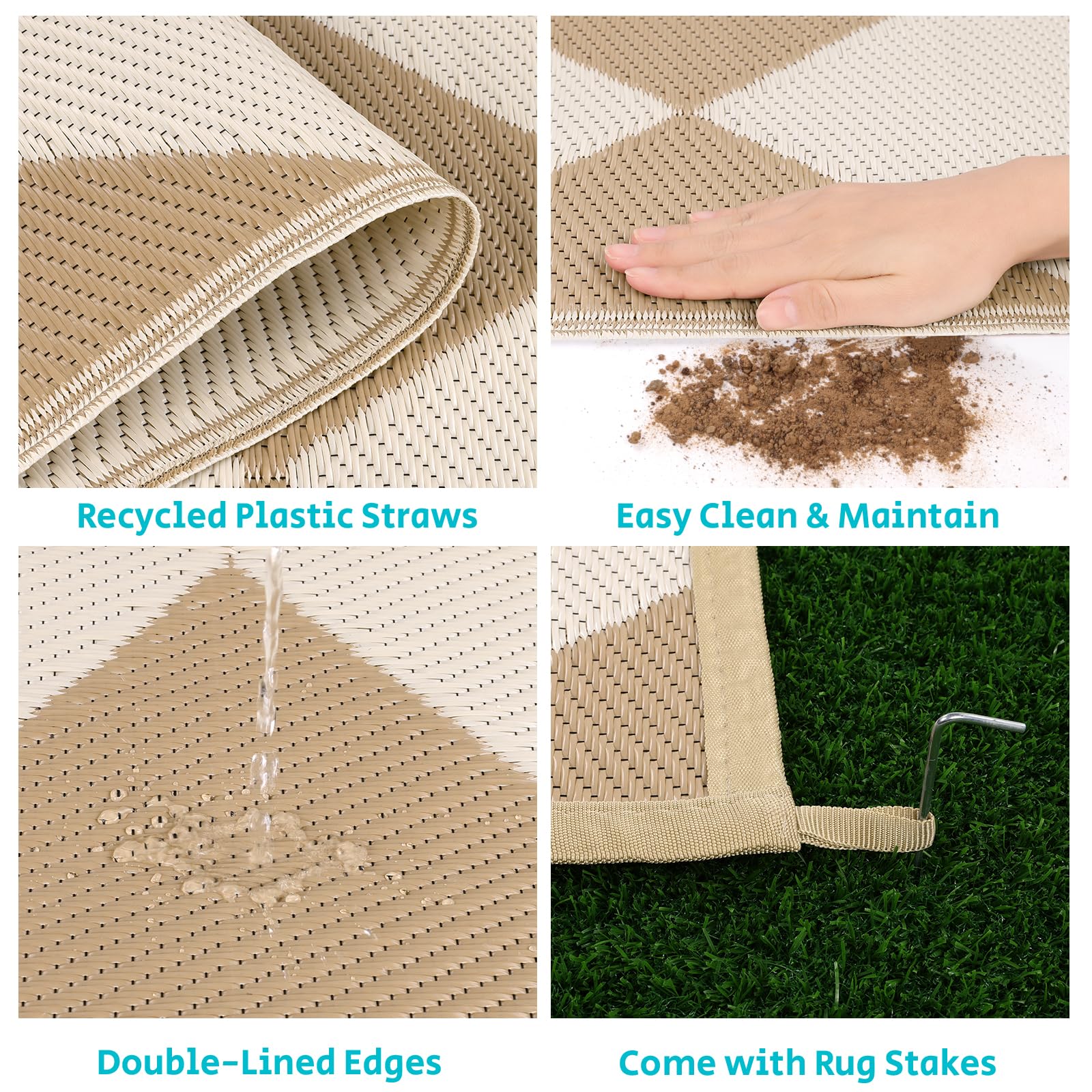 HEBE Checkered Outdoor Rug Waterproof 5x8, Reversible Plastic Straw Rug RV Camping Rug, Indoor Outdoor Patio Mat Clearance, Outside Carpet for Porch,Deck,Camper,Balcony,Backyard,Picnic