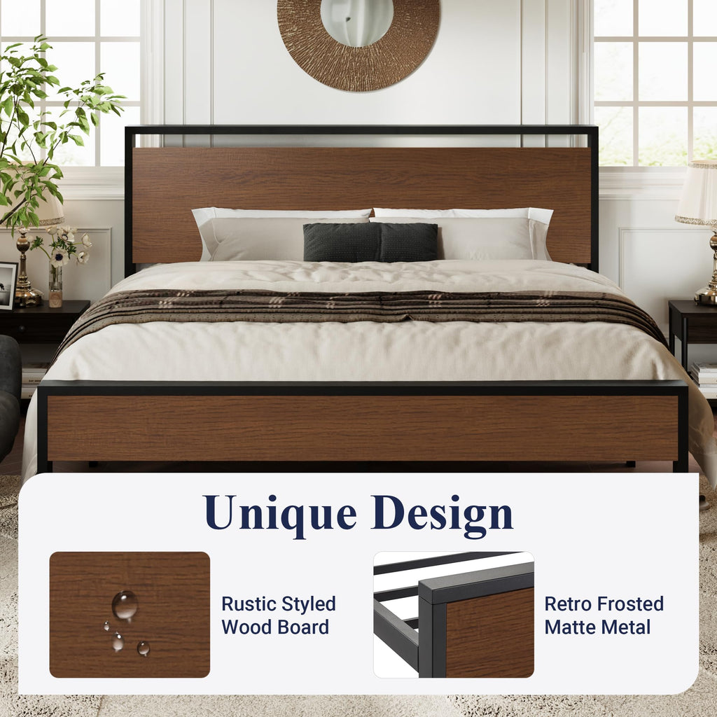 Allewie Twin Size Platform Bed Frame with Wooden Headboard and Footboard, Heavy Duty Metal Slats Support, No Box Spring Needed, Under-Bed Storage, Noise Free, Easy Assembly, Black Oak