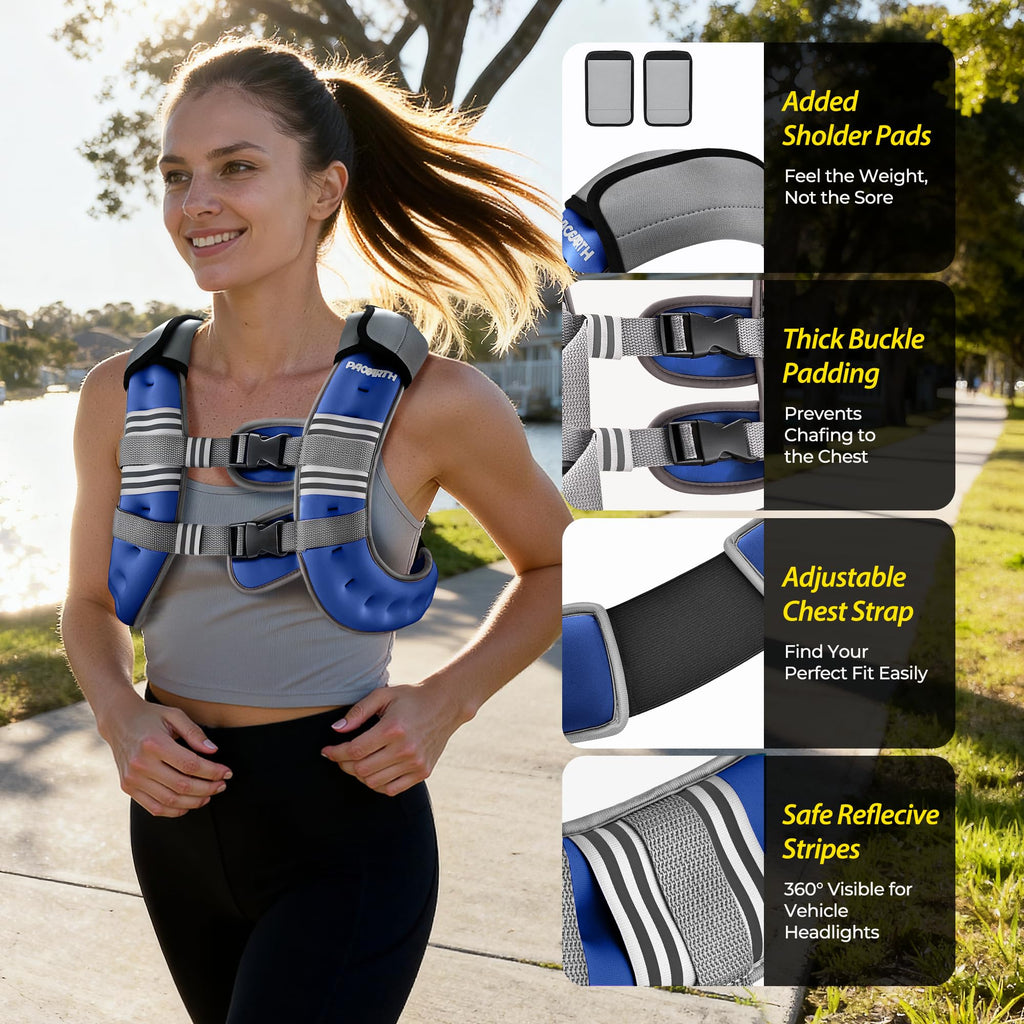 PACEARTH Weighted Vest,6lb/8lb/10lb/12lb/16lb/20lb/25lb/30lb Weight Vest with Reflective Stripe, Body Weight Vests for Women, Men, Weight Loss Workout, Strength Training, Running, Walking, Jogging