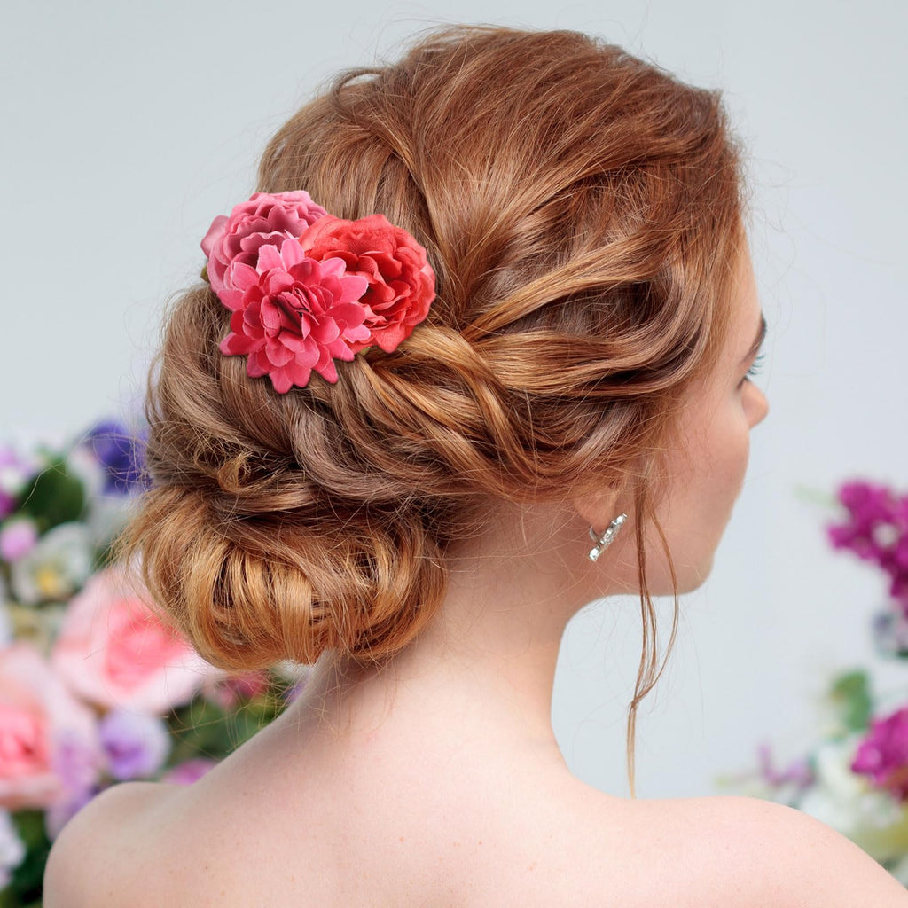 BBTO Flower Hair Clip Rose Hair Clips Barrettes for Women Flower Accessories Boho Bride Claw Clip Hairpin Brooch Pin Headpiece for Wedding(Beige Orange Series,21 Pcs)