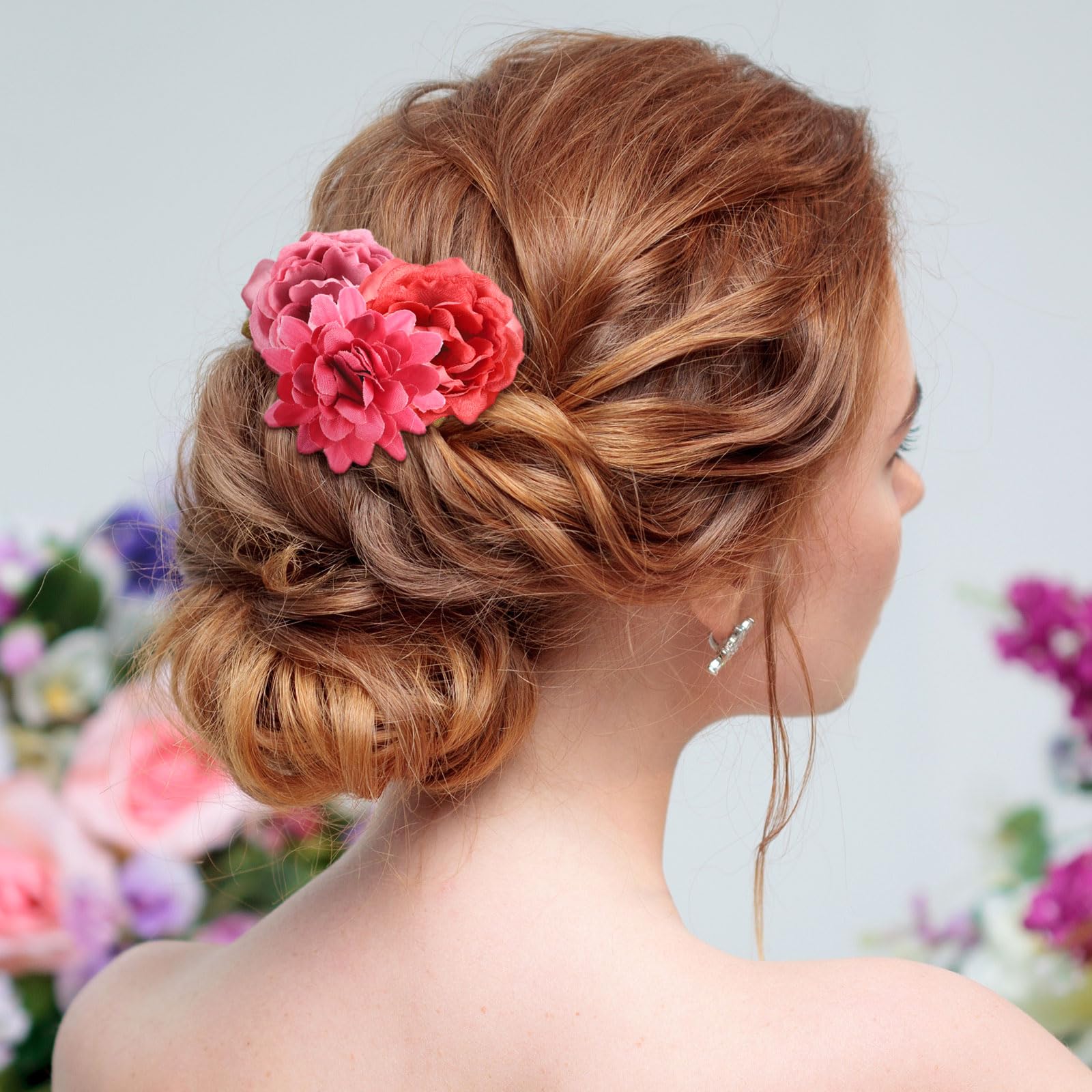 BBTO Flower Hair Clip Rose Hair Clips Barrettes for Women Flower Accessories Boho Bride Claw Clip Hairpin Brooch Pin Headpiece for Wedding(Beige Orange Series,21 Pcs)