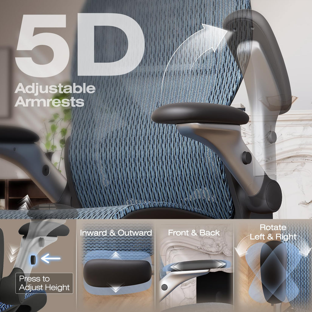 ELABEST X100 Ergonomic Office Chair with Footrest, Big and Tall Home Desk Chair with 5D Flip-Up Arms, Adjustable 3D Lumbar Support,High Back Rolling Computer Chair, Swivel Mesh Chairs (Coffee Break)