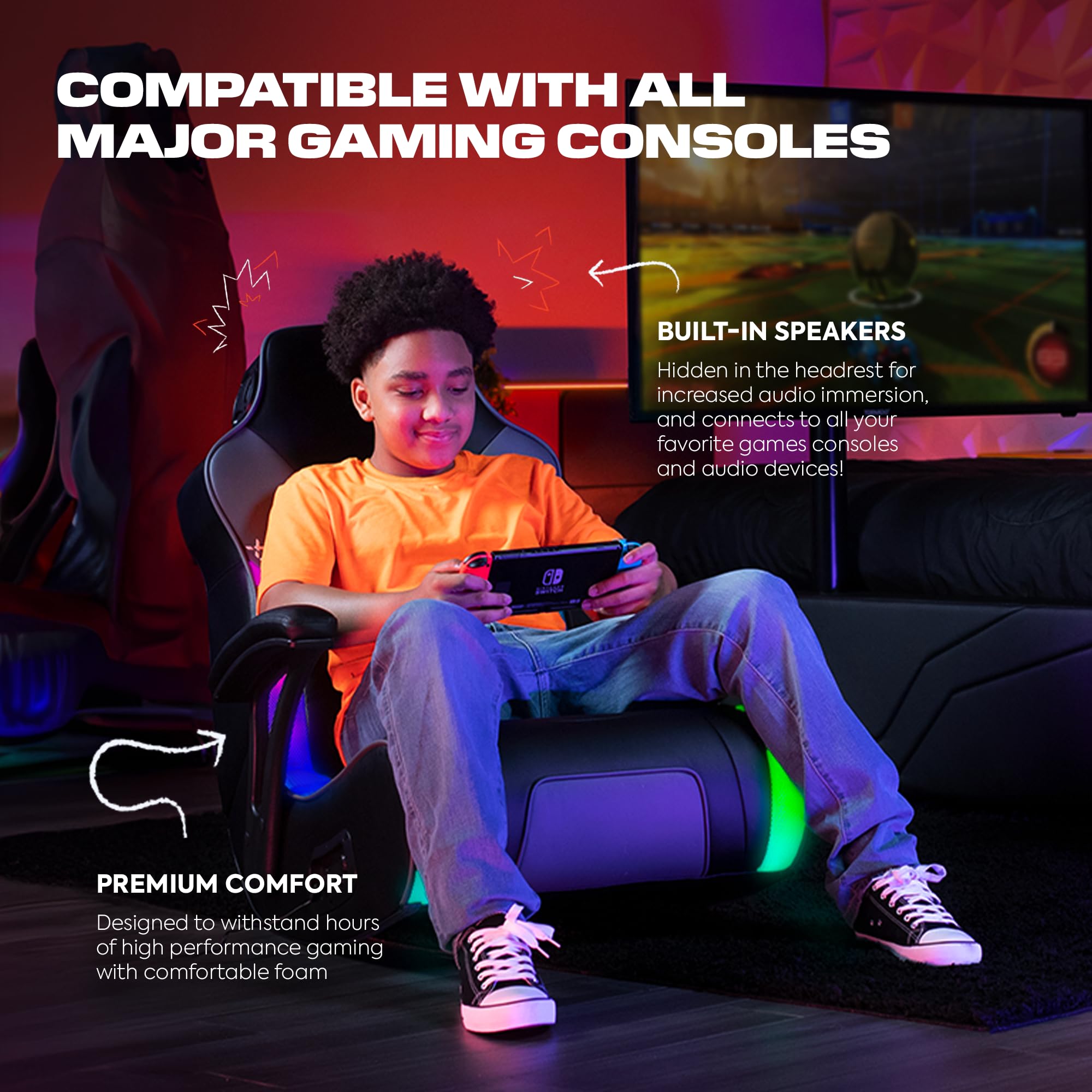 X Rocker Video Gaming Floor Rocker Chair, Built-in Audio, College Dorm Essentials for Guys and Girls, Bedroom, Foldable, Gifts for Gamers