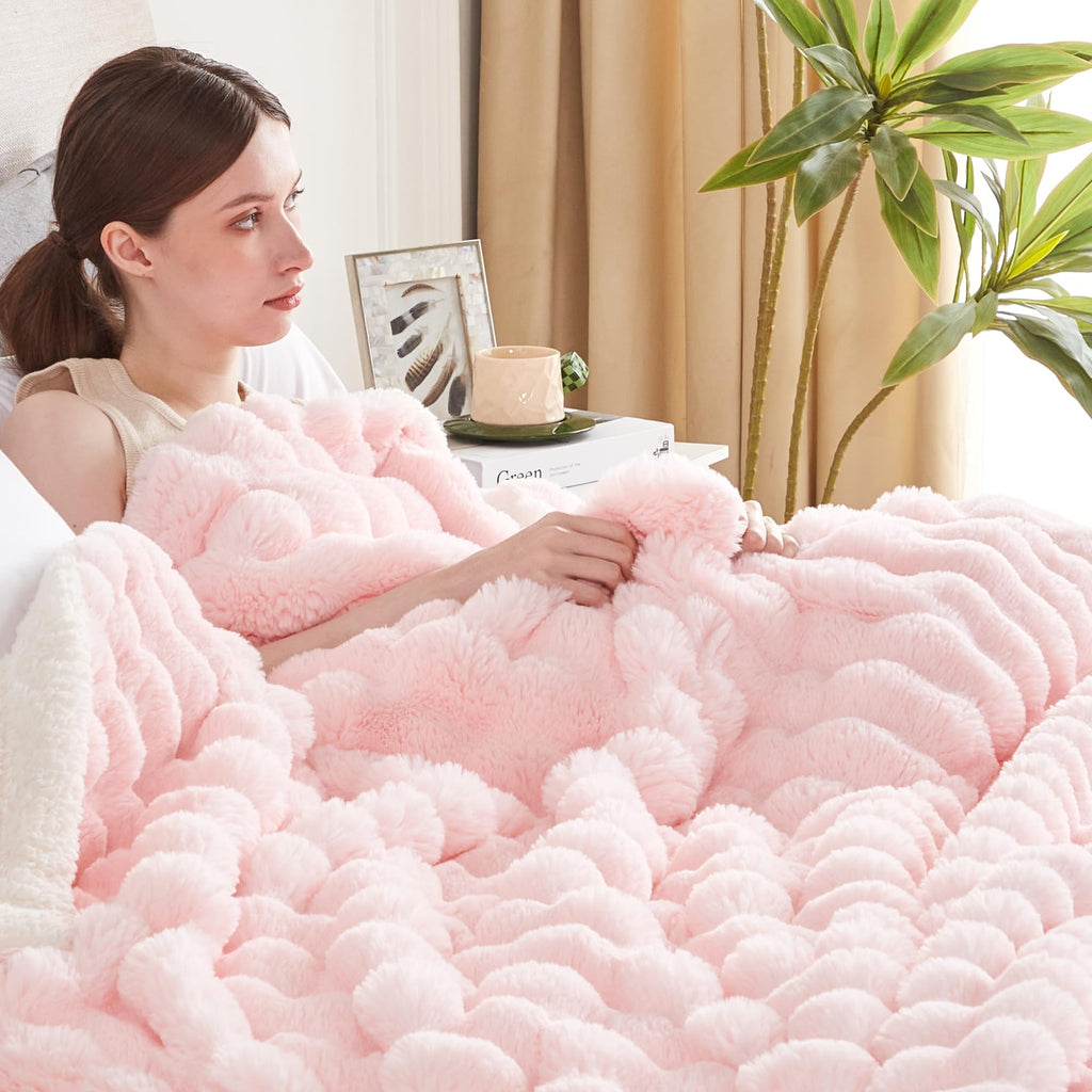50x60 Inches Ultra-Soft Fuzzy Faux Fur Plush Throw Blanket - Thick, Warm Sherpa for Couch, Sofa, Bedroom, Camping - Decorative Blanket for Cozy Warmth, Bubble Grey