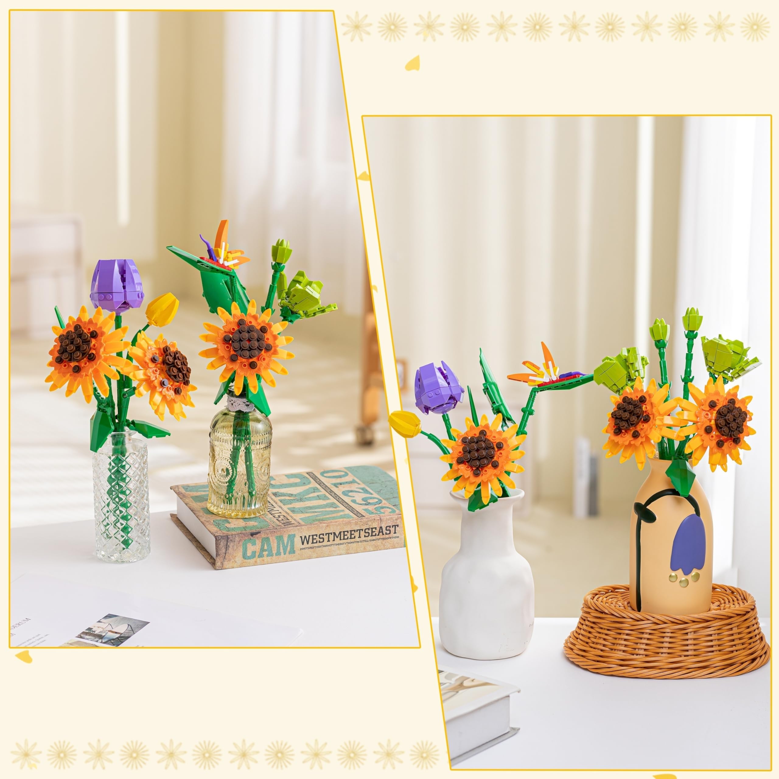Sawaruita Purple Tulip Flower Bouquet Building Block Sets for Adult Women | Botanical Collection with Vase, Home Decor Gifts for Mothers Day,Valentines,Birthday