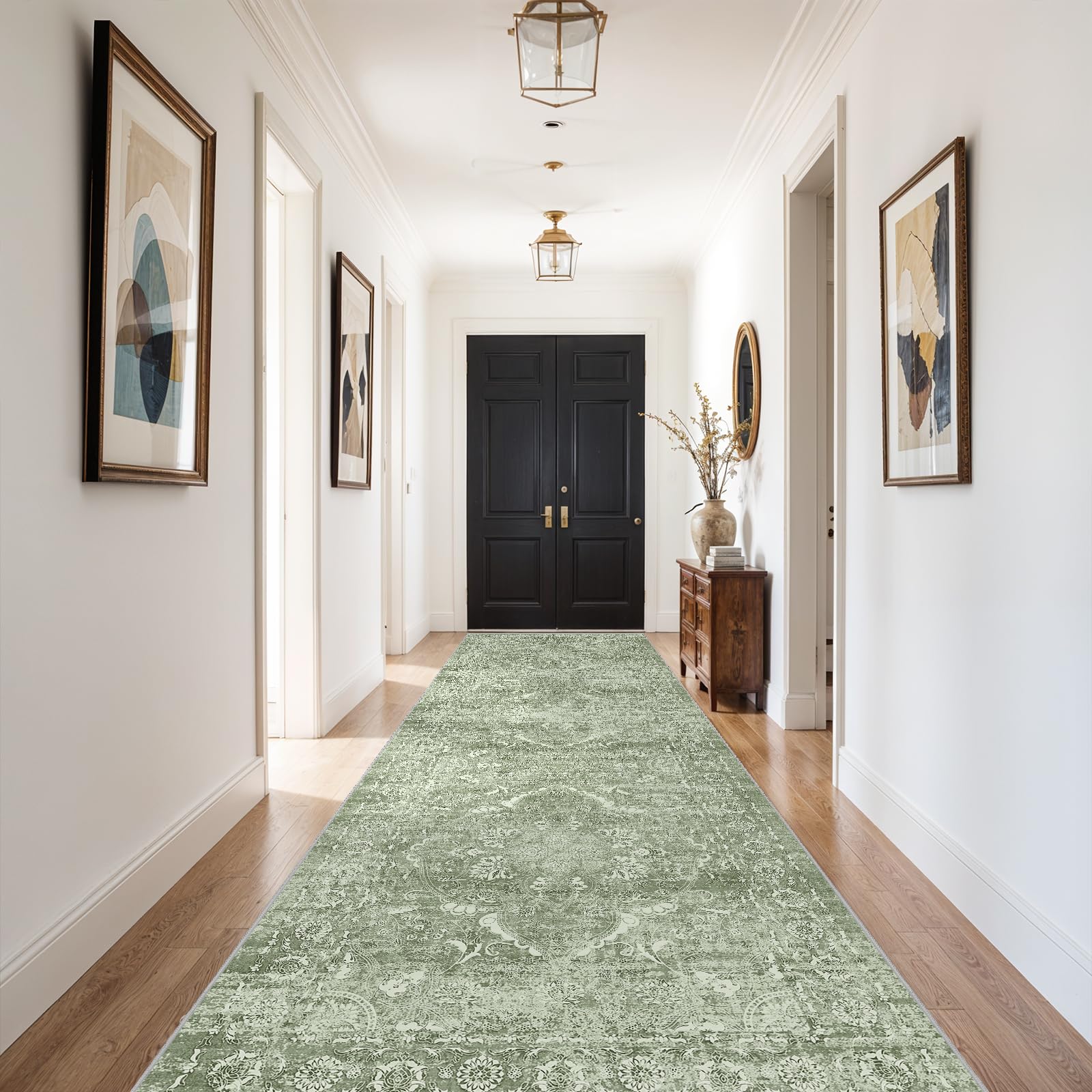 2x5 Washable Kitchen Runner Rug - Soft Low Pile Floral Animal Cat Print Rugs with Non-Slip Backing Waterproof Stain-Resistant Indoor Carpet for Hallway Entryway Bathroom Bedroom (Black)