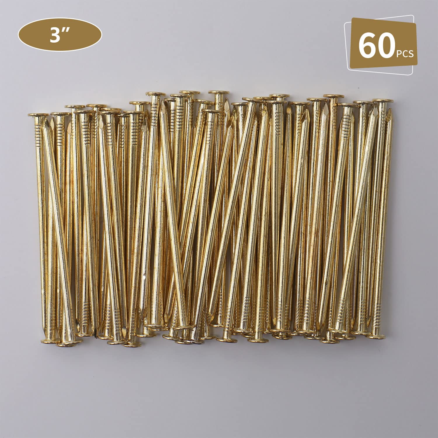 240pcs Gold Hardware Nails, 1-1/2” × 14 Ga Brass Plated Wood Nails, Nails for Hanging Wall Decor, Finishing Nails, Picture Hanging Nails, Wall Nails, Roofing Nails