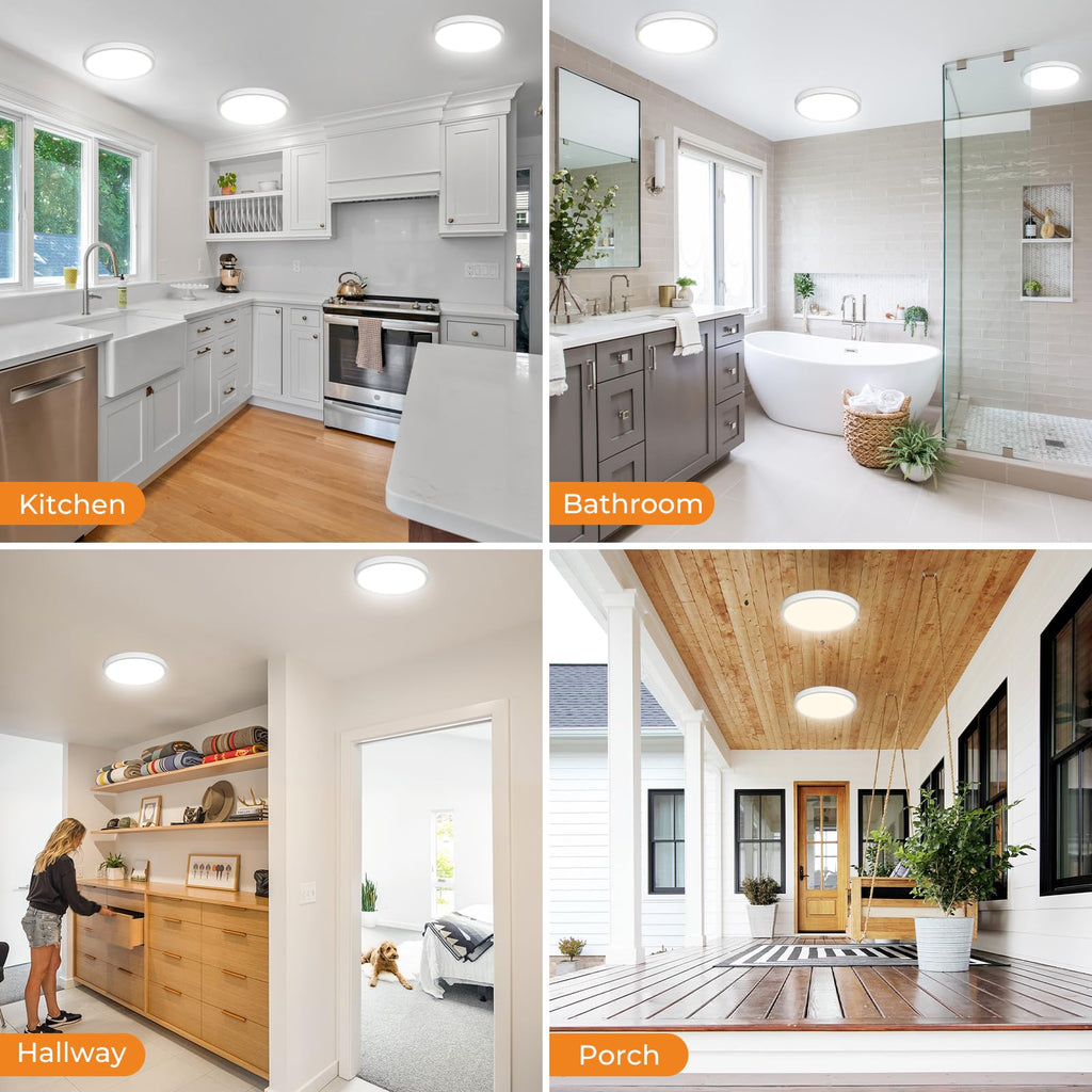 1PACK LED Flush Mount Ceiling Light Fixture, 3000K-4000K-6500K & 100W Equivalent Modern Kitchen Ceiling Lamp 15W 1500Lm 7.5 Inch Closet Round Surface for Bathroom Laundry Bedroom Hallway, Black