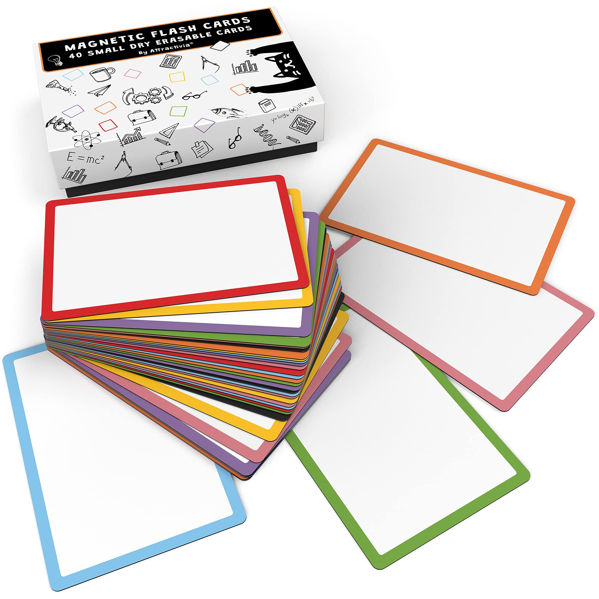 Attractivia Dry Erase Magnetic Labels 2.8 x 1.2 in, Color Borders, Dry Erase Magnets, 60-Pack, White Erasable Write-On All-Purpose Labels, for Office, Education, Home, Whiteboard, Magnetic Name Tags