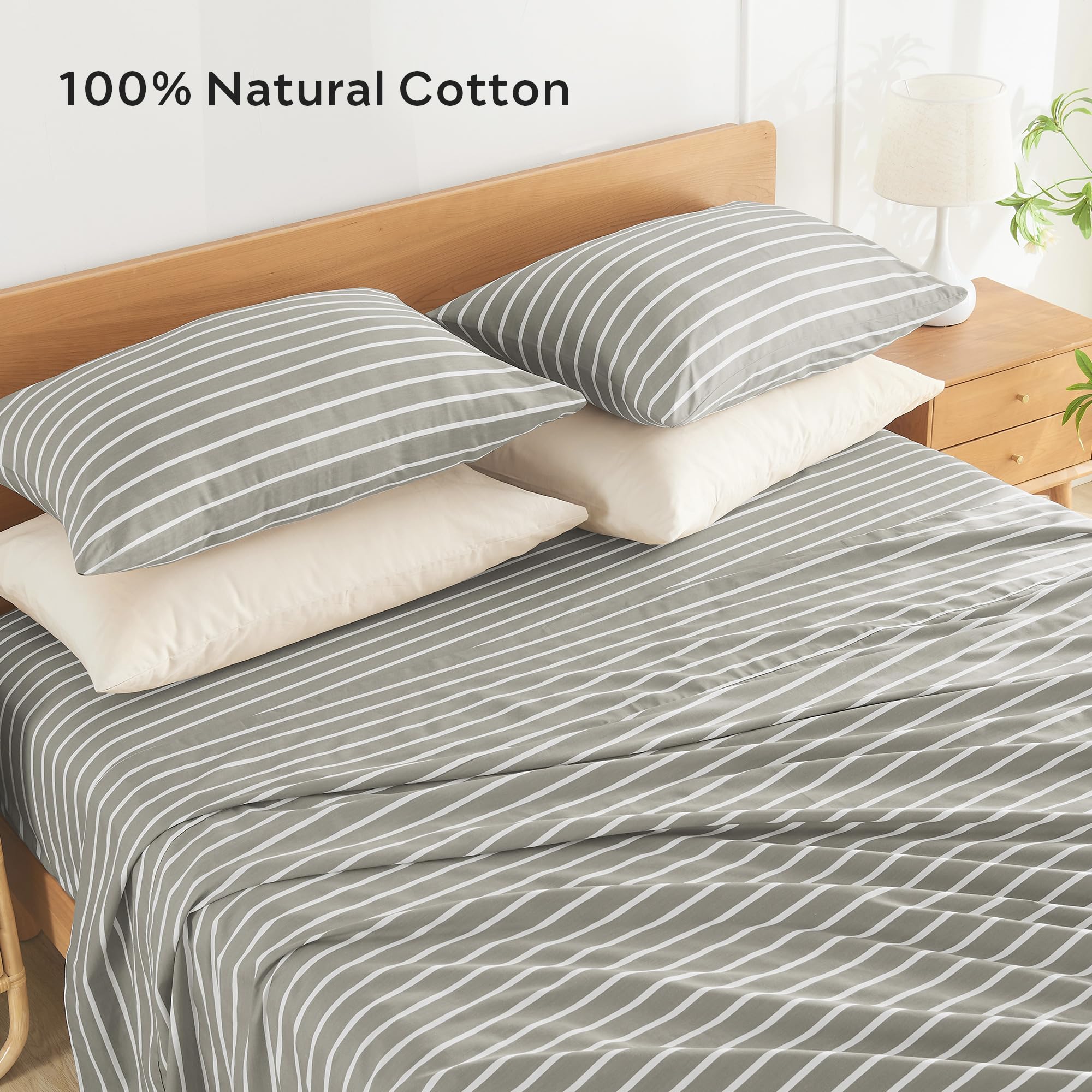 JELLYMONI Cotton Striped Pillowcases Set of 2, Sage Green, Standard | Soft breathable feel, Envelope closure, 400TC cotton, Machine washable, Gentle on skin
