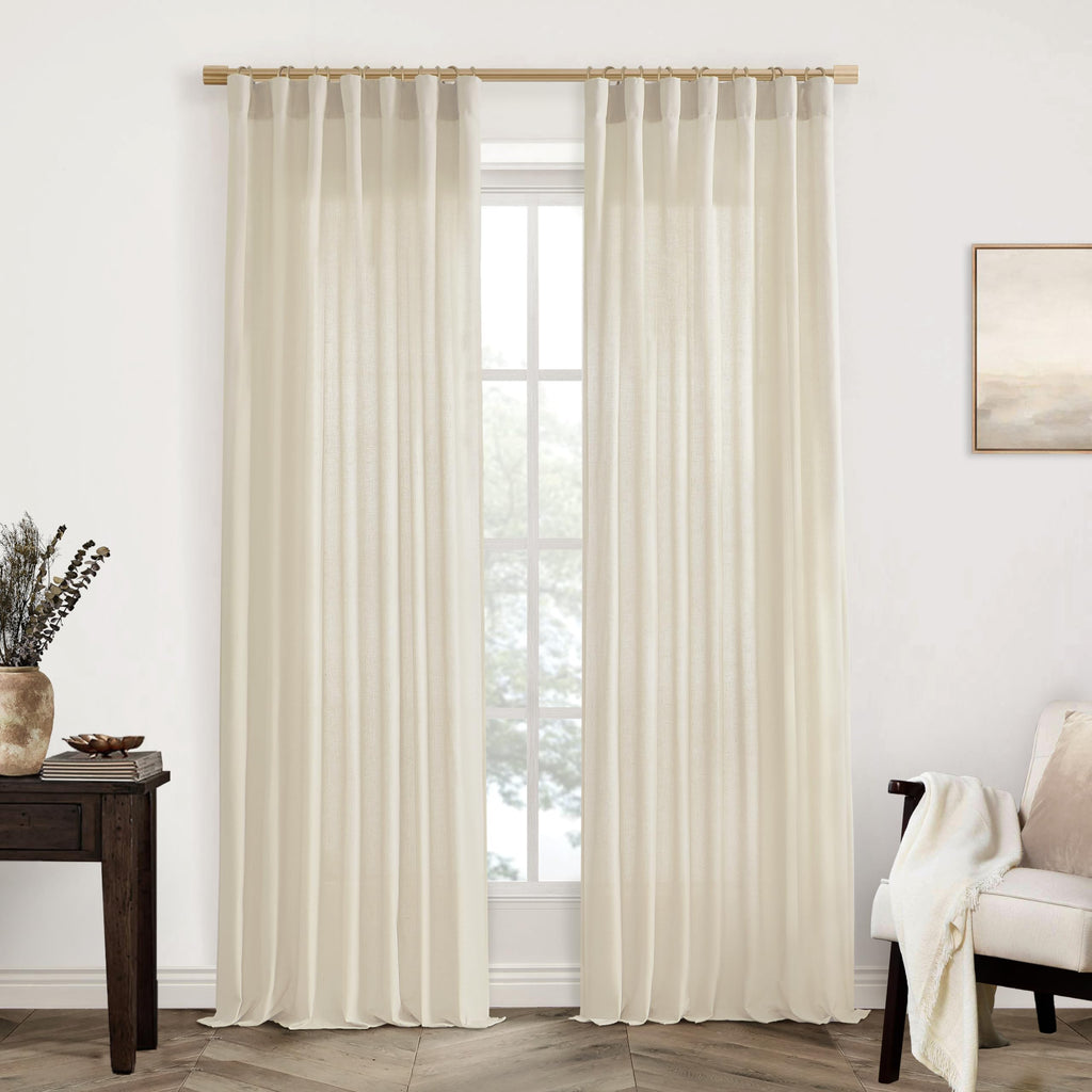 XTMYI 54 Inch Length Sheer Curtains 2 Panels Set for Bathroom,Linen Cotton Semi Privacy Boho Short Curtains for Kitchen Window Bedroom Living Room,40x54 in Long,Cream Ivory Off White