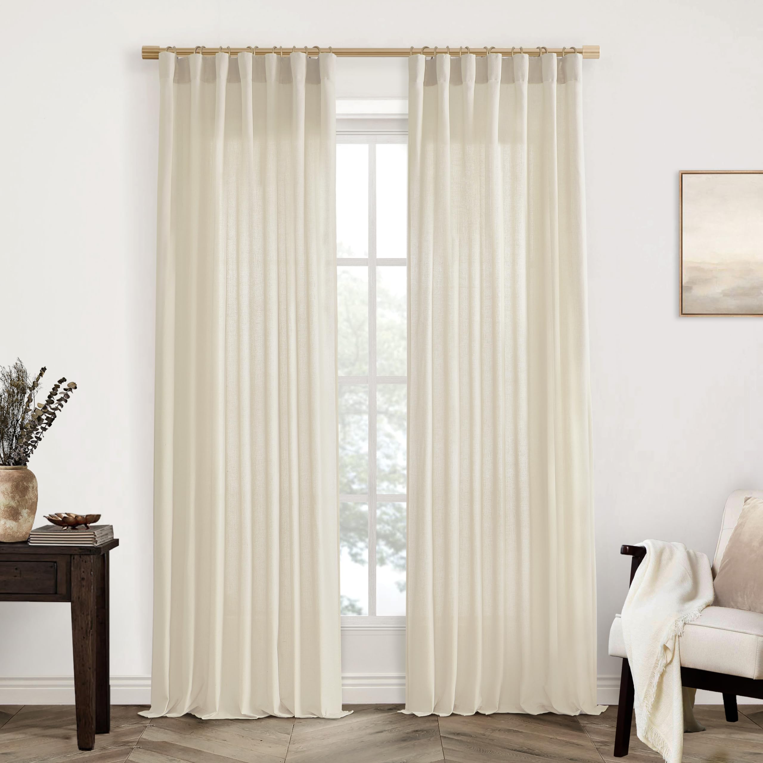 XTMYI 54 Inch Length Sheer Curtains 2 Panels Set for Bathroom,Linen Cotton Semi Privacy Boho Short Curtains for Kitchen Window Bedroom Living Room,40x54 in Long,Cream Ivory Off White