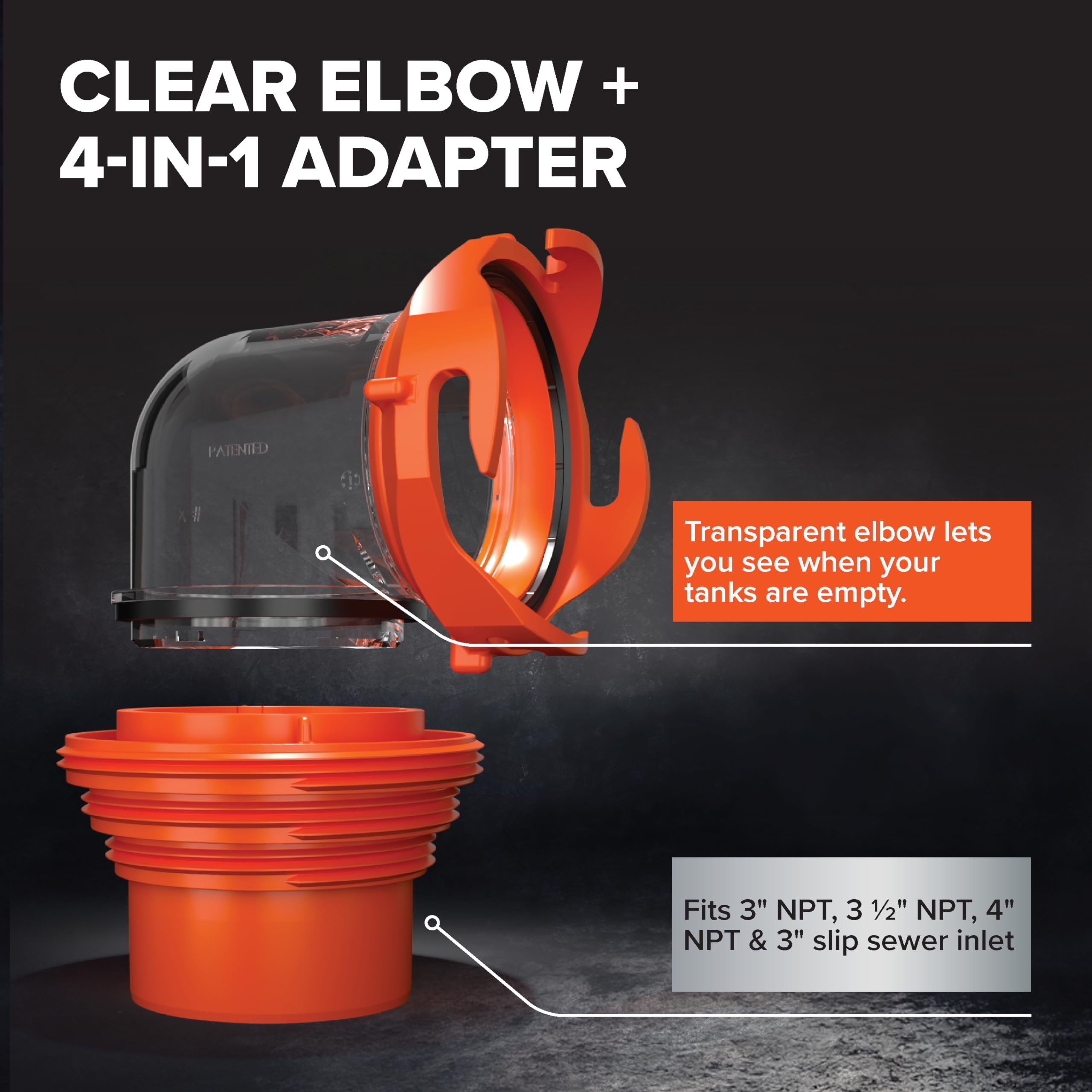 Camco RhinoFLEX 15' RV Sewer Hose Kit — Includes 4-in-1 Adapter, Clear Elbow, & Caps — Connects to 3″ Slip & 3″, 3 1/2″, 4″ NPT Threaded Sewer Connections (39770)