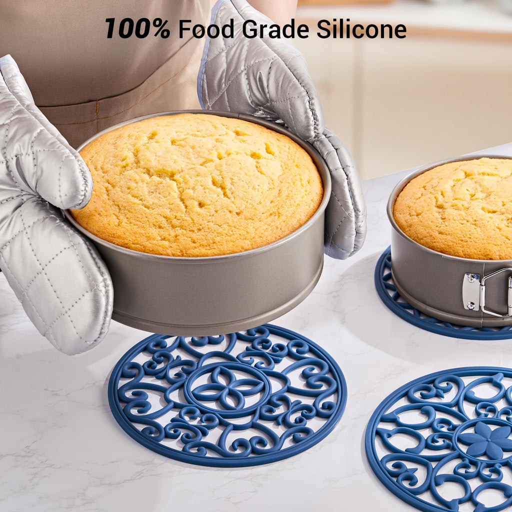 SMARTAKE 6 Set Silicone Trivet Mats for Hot Dishes, Heat Resistant Pots and Pans Holders, Non-Slip Flexible Hot Pads Coasters for Countertops Table, Modern Kitchen Decor Accessories (Black)
