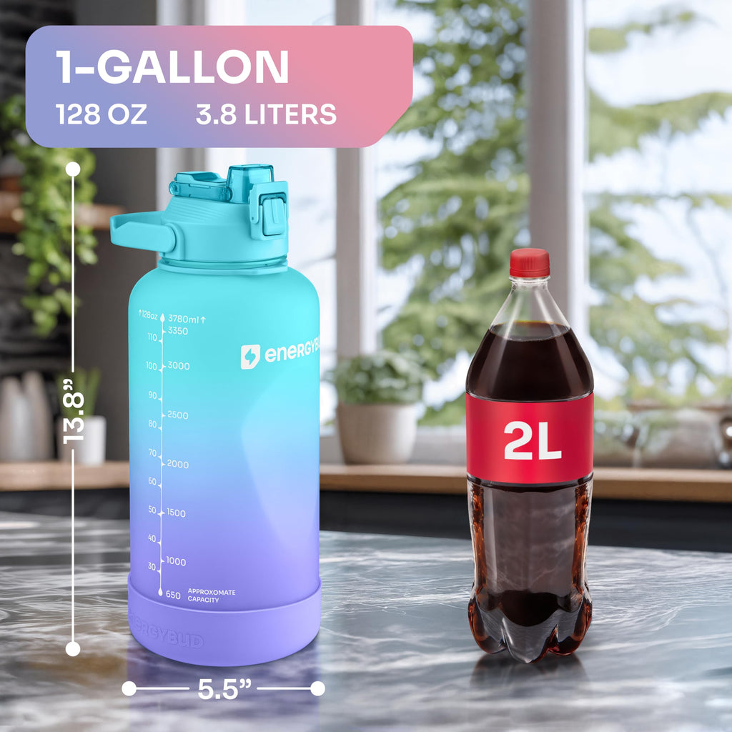 1/2 Gallon Water Bottle with 74.3 oz Capacity - Motivational Time Markers for Daily Hydration Goals - Leakproof BPA Free Tritan with Removable Straw