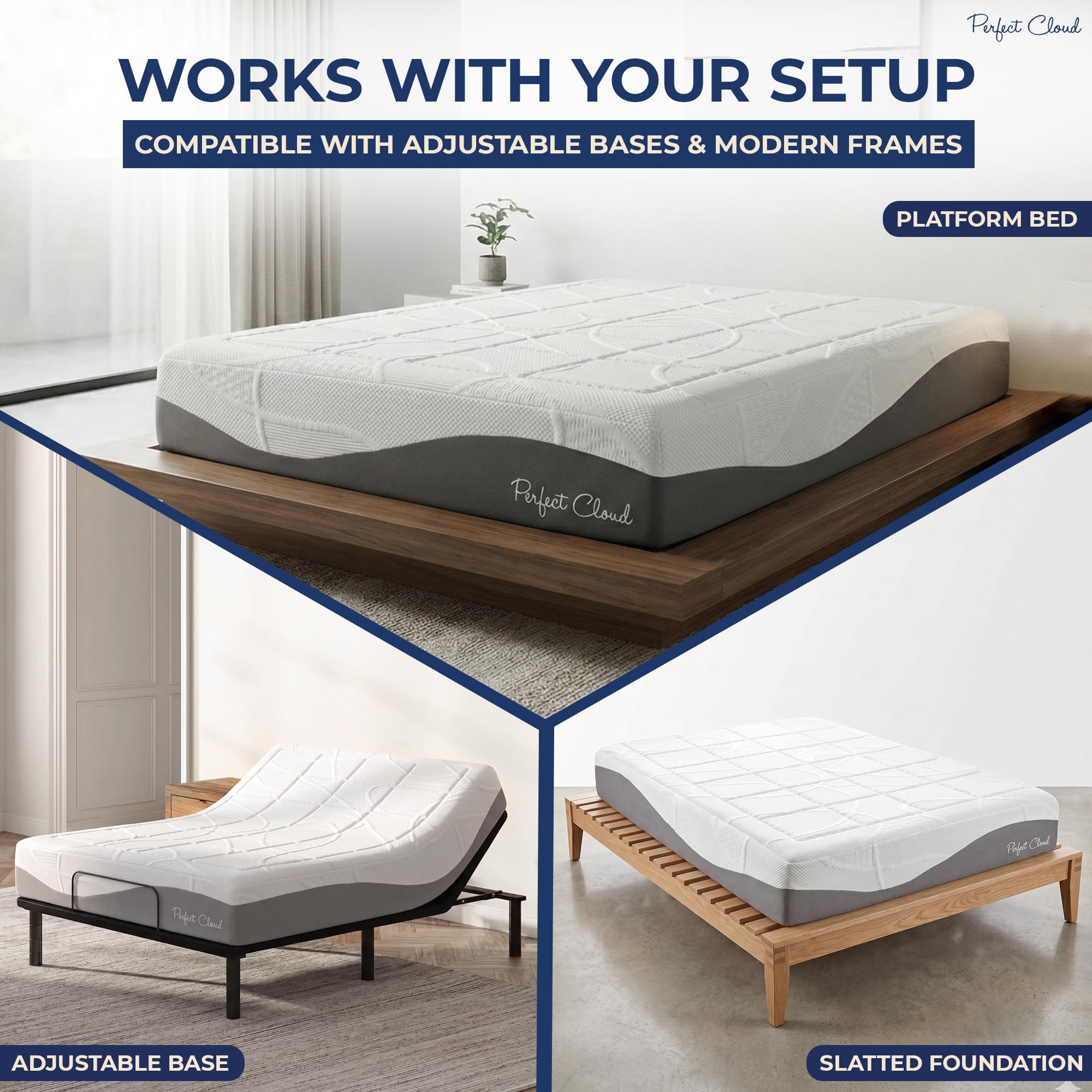 Perfect Cloud UltraPlush Full Mattress - 10 Inch Cooling Gel Memory Foam, Charcoal-Infused, Pressure Relief, Motion Isolation, Bed in a Box, Made in USA